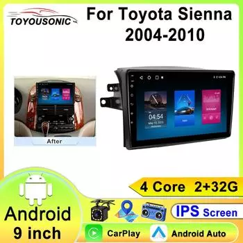 Автомобильное радио Android для Toyota Sienna 2 XL20 2003 2004-2010 Carplay Android Auto беспроводной Bluetooth автомобильный мультимедийный плеер стерео 4 core 1GB+32GB carplay