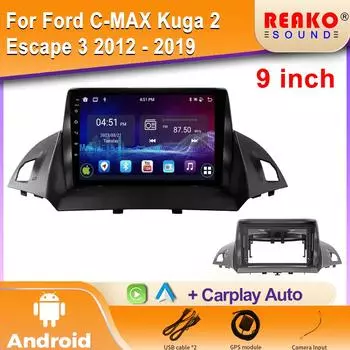 Автомобильное радио Carplay для Ford C-MAX Kuga 2 Escape 3 2012 - 2019 Навигация GPS Android Auto Bluetooth Мультимедийный проигрыватель 2din DVD 4 core 1GB+32GB carplay