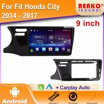 Автомобильное радио Carplay для Honda City 2014 2015 2016 2017 Навигация GPS Android Auto Мультимедийный проигрыватель Стерео Блок 2din Wifi 4 core 1GB+32GB carplay