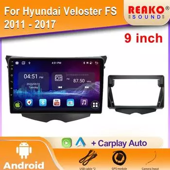 Автомобильное радио Carplay для Hyundai Veloster FS 2011 - 2017 Навигация GPS Android Auto Bluetooth Стерео Мультимедийный Плеер 2din 4G 4 core 1GB+32GB carplay