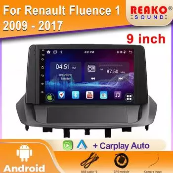 Автомобильное радио Carplay для Renault Fluence 1 2009 - 2017 Навигация GPS Android Auto Bluetooth Стерео Экран Головное устройство 2din WiFi 4 core 1GB+32GB carplay