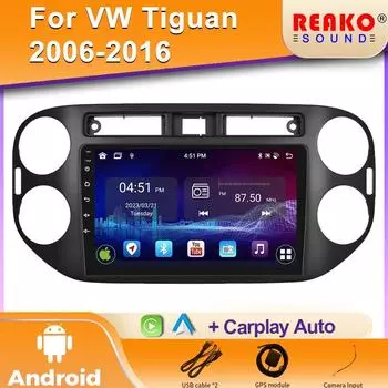 Автомобильное радио Carplay для VW Volkswagen Tiguan 1 NF 2006 - 2016 Навигация GPS Мультимедийный плеер Экран Android Auto 5G Стерео Wifi 4 core 1GB+32GB carplay