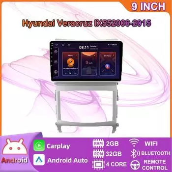 Автомобильное радио Carplay с Android, мультимедийный видеоплеер, навигация, GPS для Hyundai Veracruz IX55 2006-2015, 2din, головное устройство, 2 + 32 ГБ 2+32GB