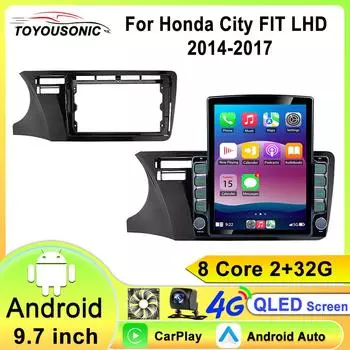 Автомобильное радио для Honda City 2014 2015 2016 2017 CarPlay Мультимедийный Видеоплеер Стерео QLED Android12 Авто 4G GPS 2Din 8 core 2GB+32GB