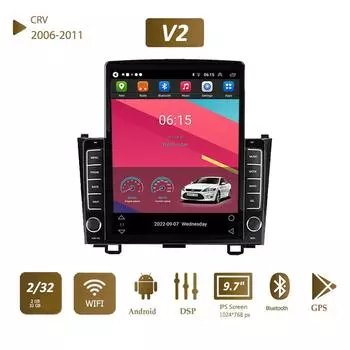 Автомобильное радио для Honda CRV 2006-2011, 9,7-дюймовый Tesla, вертикальный экран, Carplay, Android, авторадио, мультимедийный плеер, 2 + 32 ГБ
