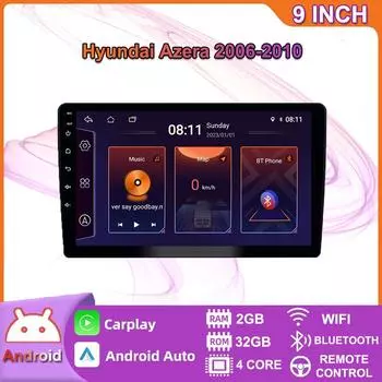 Автомобильное радио для Hyundai Azera 2006-2010, 2 Din, 9 дюймов, Carplay, Android, автомобильный мультимедийный плеер, GPS-навигационная система, головное устройство, стерео 2+32GB