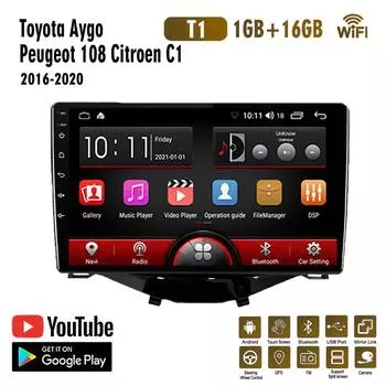 Автомобильное радио для Toyota Aygo Peugeot 108 Citroen C1 2016-2020 2 Din автомобильный мультимедийный плеер Android Авто Стерео 1 + 16 ГБ