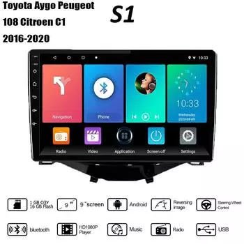 Автомобильное радио для Toyota Aygo Peugeot 108 Citroen C1 2016-2020 2 Din автомобильный мультимедийный плеер Android Авто Стерео 1 + 16 ГБ