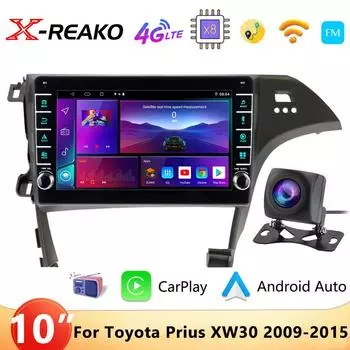 Автомобильное радио для Toyota Prius 3 XW30 2009-2015 Мультимедийный плеер Навигация GPS 4G 8Core CarPlay Android Auto Stereo 2 Din Без DVD 8 core 4GB+64GB