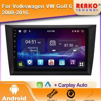 Автомобильное радио для Volkswagen VW Golf 6 MK6 GTI 2008-2016 Wireless Carplay Android Auto Radio Car Multimedia 4G DSP 48EQ 2 Din 4 core 1GB+32GB carplay