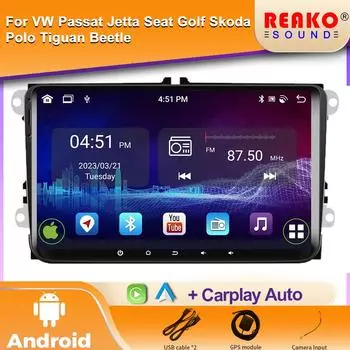 Автомобильное радио для VW T5 Jetta Passat B6 Golf MK6 Tiguan Touran Scirocco Skoda Rapid Octavia Leon Wireless Carplay Android Auto 2 Din 4 core 1GB+32GB carplay