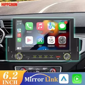 Автомобильное радио Hippcron, 1din CarPlay, Android Auto, Bluetooth, мультимедийное видео, MP5-плеер, 6,2-дюймовый сенсорный экран с пультом дистанционного управления Car Radio Only