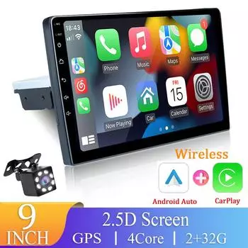 Автомобильное радио Hippcron CarPlay Android Auto 1 Din, универсальное авторадио 9 дюймов, WIFI, GPS, Bluetooth, аудио, мультимедиа, видеоплеер Radio Only