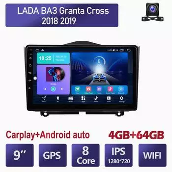 Автомобильное радио на базе Android 2 Din для LADA BA3 Granta Cross 2018 2019, GPS-навигация, мультимедийный видеоплеер Carplay, стерео 4 + 64 ГБ 2+32GB