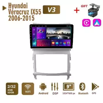 Автомобильное радио на базе Android 2Din для Hyundai Veracruz IX55 2006-2015, мультимедиа Carplay, авто, Wi-Fi, головное устройство, стереонавигация, 2 + 32 ГБ 1+16GB