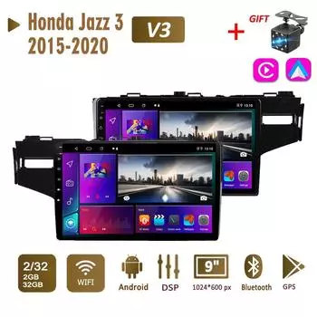 Автомобильное радио на базе Android 2Din для Honda Jazz 3 2015-2020, Fit 3 GP GK 2013-2020, мультимедиа Carplay, авто, Wi-Fi, головное устройство, стереонавигация, 2 + 32 ГБ 1+16GB,Left