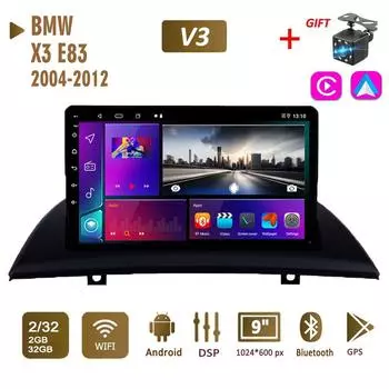 Автомобильное радио на базе Android 2Din для BMW X3 E83 2004-2012, мультимедийное головное устройство Carplay, авто Wi-Fi, стереонавигация, 2 + 32 ГБ 1+16GB