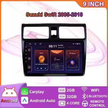 Автомобильное радио на базе Android Carplay для Suzuki Swift 2005-2010, автомобильный мультимедийный видеоплеер, GPS-навигация, WIFI, 2 + 32 ГБ 2+32GB
