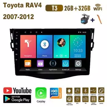 Автомобильное радио на базе Android Carplay для Toyota RAV4 2007-2012, автомобильный мультимедийный видеоплеер, GPS-навигация, WIFI, 2 + 32 ГБ 1+16GB