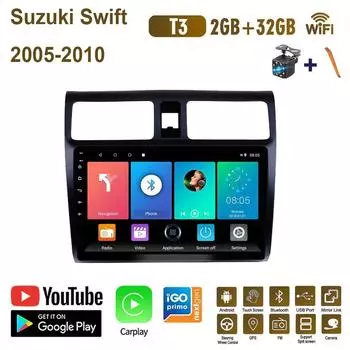 Автомобильное радио на базе Android Carplay для Suzuki Swift 2005-2010, автомобильный мультимедийный видеоплеер, GPS-навигация, WIFI, 2 + 32 ГБ 1+16GB