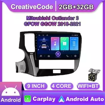 Автомобильное радио на базе Android для Mitsubishi Outlander 3 GF0W GG0W 2018-2021, навигация, мультимедийный видеоплеер, стерео головное устройство Carplay, WIFI 2 + 32 ГБ 1+16GB