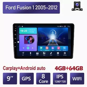 Автомобильное радио на базе Android для Ford Fusion 1 2005-2012, мультимедийный плеер Auto Carplay, DSP, IPS, видео, WIFI, Bluetooth, GPS-навигация, 4 + 64 ГБ 2+32GB чёрный