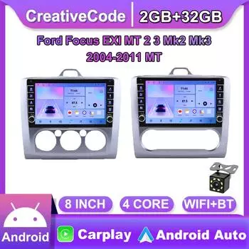 Автомобильное радио на базе Android для Ford Focus EXI MT AT 2 3 Mk2 Mk3 2004-2011 с кнопочной ручкой, мультимедийный плеер, навигация, GPS Carplay 2 + 32 ГБ 2+32GB,MT