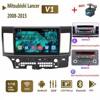 Автомобильное радио на базе Android для Mitsubishi Lancer 10 CY 2008-2015, мультимедийный видеоплеер, 2 din, Wi-Fi, навигация, GPS, стерео, 1 + 16 ГБ A