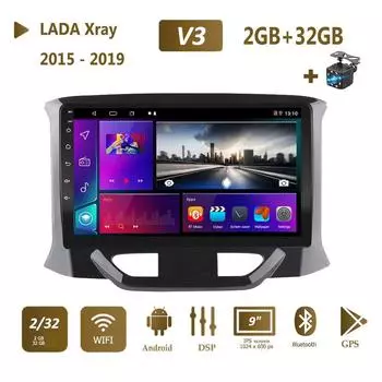 Автомобильное радио на базе Android для LADA X Ray Xray 2015-2019, мультимедийный плеер, 2 Din, навигация, GPS, Wi-Fi, Carplay, авторадио, стерео DVD 2 + 32 ГБ 1+16GB