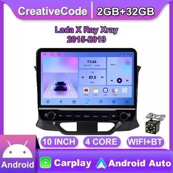 Автомобильное радио на базе Android для Lada X Ray Xray 2015-2019 с кнопочной ручкой, 10-дюймовый мультимедийный плеер, навигация, GPS, Carplay 2 + 32 ГБ