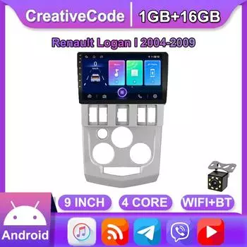 Автомобильное радио на базе Android для Renault Logan 1 2004-2009, автомобильный мультимедийный плеер, GPS-навигация, головное устройство, WIFI, 1 + 16 ГБ