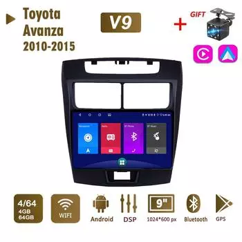 Автомобильное радио на базе Android для Toyota Avanza 2010-2015, 2 Din, мультимедийная навигация Carplay, GPS, WIFI, головное устройство, 4 + 64 ГБ 1+16GB