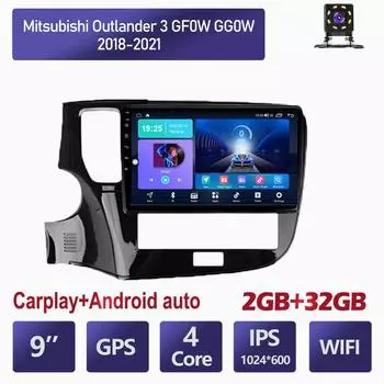 Автомобильное радио на базе Android для Mitsubishi Outlander 3 GF0W GG0W 2018-2021, навигация, мультимедийный видеоплеер, стерео головное устройство Carplay, WIFI 2 + 32 ГБ 1+16GB