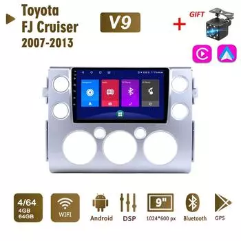 Автомобильное радио на базе Android для Toyota FJ Cruiser 2007-2013, 2 Din, мультимедийная навигация Carplay, GPS, WIFI, головное устройство, 4 + 64 ГБ 1+16GB