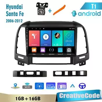 Автомобильное радио на базе Android для Hyundai Santa Fe 2006-2012, автомобильный мультимедийный плеер, GPS-навигация, головное устройство, WIFI, 1 + 16 ГБ