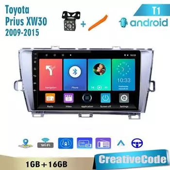 Автомобильное радио на базе Android для Toyota Prius XW30 2009-2015, автомобильный мультимедийный плеер, GPS-навигация, головное устройство, WIFI, 1 + 16 ГБ
