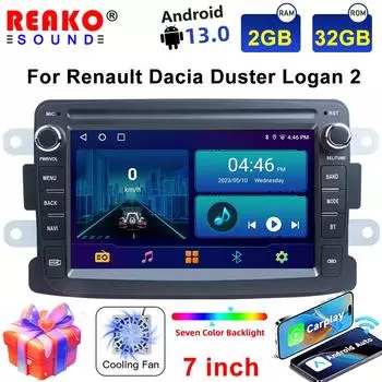 Автомобильное радио на базе Android, GPS AHD для Renault Dacia Duster Logan 2 Sandero Lodgy Lada Xray Captur Dokker, автомобильный мультимедийный плеер FM/RDS 4 core 2GB+32GB carplay