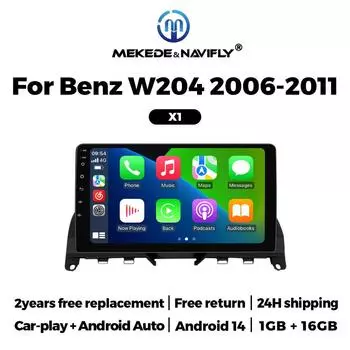 Автомобильное радио NaviFly Android All-in-one Wireless Carplay AUTO для Mercedes-Benz C-Class W204 C204 S204 C300 C350 Мультимедийный проигрыватель