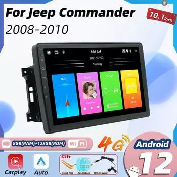 Автомобильное радио с 2 Din Android для Jeep Commander 2008-2010, автомобильная стереосистема, GPS, WIFI, навигация, авторадио, мультимедийный плеер, головное устройство 4+64+MIC+AHD