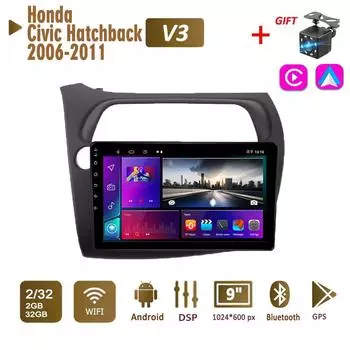 Автомобильное радио с 2Din Android для Honda Civic Hatchback 2006-2011, мультимедиа Carplay, авто, Wi-Fi, головное устройство, стереонавигация, 2 + 32 ГБ 1+16GB