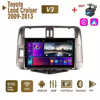 Автомобильное радио с 2Din Android для Toyota Land Cruiser Prado 150 2009-2013, мультимедиа Carplay, авто Wi-Fi, головное устройство, стереонавигация, 2 + 32 ГБ 1+16GB