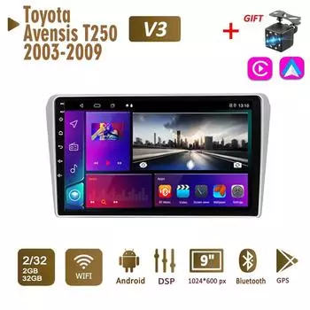 Автомобильное радио с 2Din Android для Toyota Avensis T250 2 2003-2009, мультимедиа Carplay, авто, Wi-Fi, головное устройство, стереонавигация, 2 + 32 ГБ 1+16GB