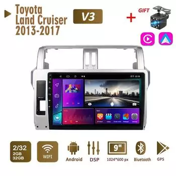 Автомобильное радио с 2Din Android для Toyota Land Cruiser Prado 150 2013-2017, мультимедиа Carplay, авто Wi-Fi, головное устройство, стереонавигация, 2 + 32 ГБ 1+16GB