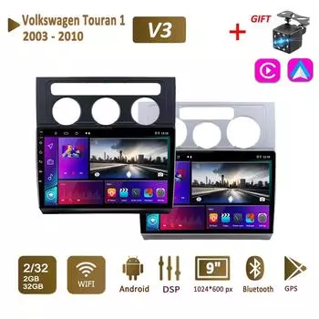 Автомобильное радио с 2Din Android для Volkswagen Touran 1 2003-2010, мультимедиа Carplay, авто, Wi-Fi, головное устройство, стереонавигация, 2 + 32 ГБ 1+16GB,A