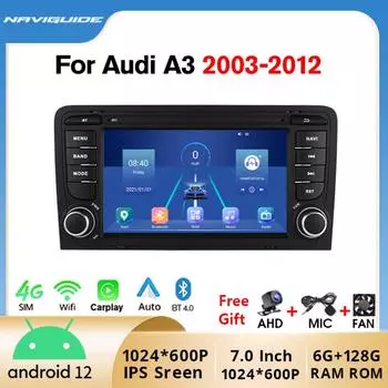 Автомобильное радио с беспроводной системой Carplay Android Auto для A3 2005-2008 7-дюймовый сенсорный экран IPS AHD камера заднего вида