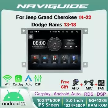 Автомобильное радио с Carplay Android Auto для Jeep Grand Cherokee 14-22 Dodge Rams 13-18 IPS сенсорный экран GPS навигация AHD красный