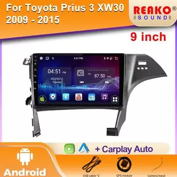 Автомобильное радио с правым рулем Android для Toyota Prius 3 XW30 2009 - 2015 GPS-навигация Carplay Android Auto Stereo 4G 5G Видео Wifi 2din 4 core 1GB+32GB carplay