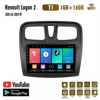 Автомобильное радио с Wi-Fi 2 Din для Renault Logan 2 Sandero 2 2014-2019, мультимедийный видеоплеер, GPS-навигация, стерео 1 + 16 ГБ