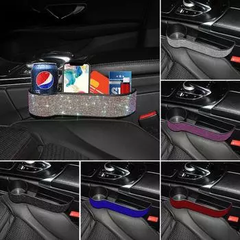 Автомобильное сиденье Gap Crevice Storage Box Crystal Drink Cup Gap Holder Organizer Phone Cup Bottle Holder Bling Car Accessories for Woman