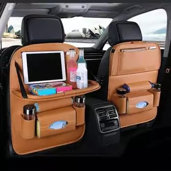 Автомобильное сиденье с несколькими карманами, подвесная сумка-органайзер из искусственной кожи, складной держатель, полка чёрный